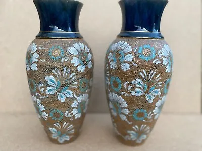 Buy PAIR OF ROYAL DOULTON SLATERS VASE Floral Decoration     4451 Signed KM 12  Tall • 50£
