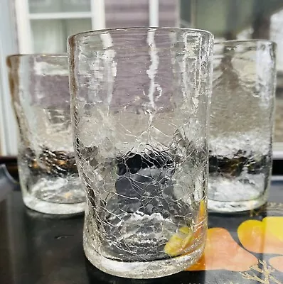 Buy Brutalist Blenko Drinking Glass Tumbler Pinch Dent Crackle Hand Crafted Bar-4 • 59.76£