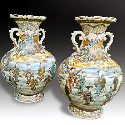Buy Satsuma Large Vases By KINKOZAN. Superb Quality- Meiji Period- Perfect Condition • 395£
