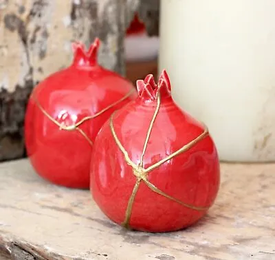 Buy Kintsugi Pomegranades Wabi Sabi Pottery Anniversary Gift Wedding Gift - Red • 132.08£