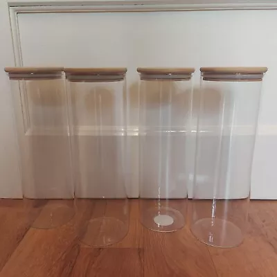 Buy New.dunelm.2 X 30 Cm Tall Round Glass Food Storage Jars With Airtight Wood Lids • 12£