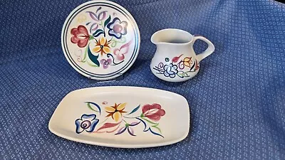 Buy 3x Pieces - Vintage Poole Pottery  All Floral Patterns  1 Jug, 2 Dishes - VGC • 18£
