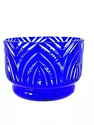 Buy Large MCM Cobalt Blue Cut To Clear Crystal Glass Centerpiece Bowl  • 302.17£