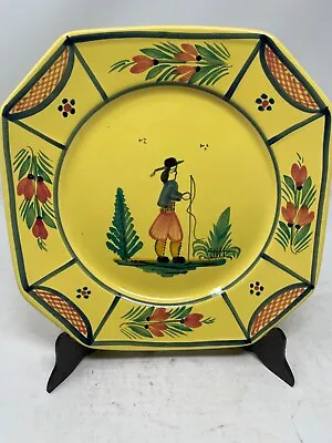 Buy Quimper Soleil Yellow 9 7/8” Octagonal Plate Painted With Breton Man France #303 • 26.56£