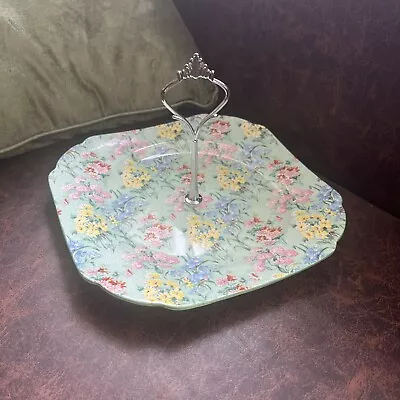 Buy Shelley  China - Melody Chintz 8809 1930s Green Floral Tea Serving Plate 21cm Sq • 14.99£