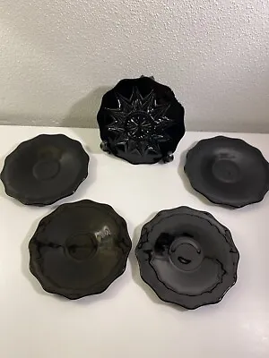Buy Stunning Black Amethyst 6.5” Plates Star Impression On Bottom Depression Glass • 37.89£