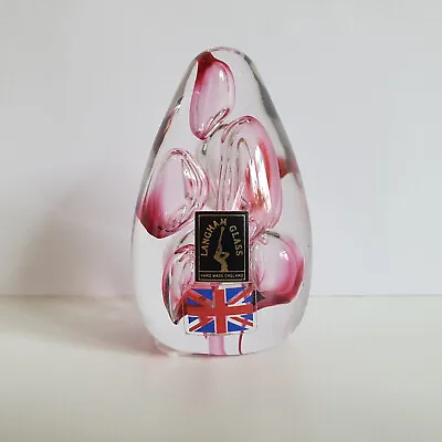 Buy Langham Glass - Conical Air Bubbles Paperweight Signed By Paul Miller - Red/Pink • 15£