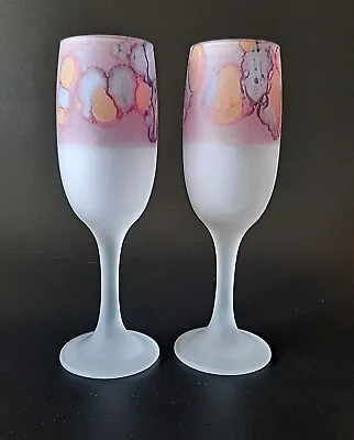 Buy Vintage Rueven Art Nouveau Handpainted Satin Wine Glass X 2 • 14.50£