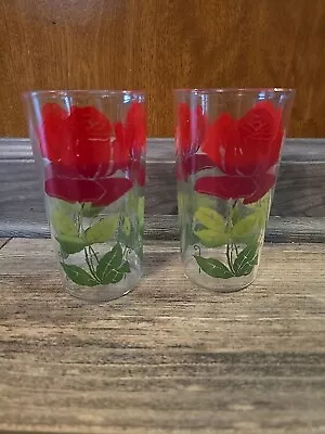 Buy 2Anchor Hocking Fire King RED Flower MCM Drinking Glass Tumblers 4.75   • 11.31£