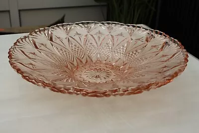 Buy Vintage Large 33cm Pink Peach Pressed Glass Serving Dish Fruit Bowl Gorgeous • 12.50£