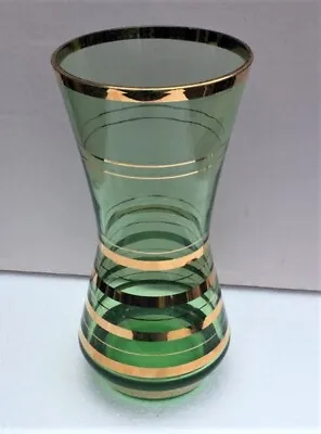 Buy Green & Gold Banded Borske Sklo Waisted 8  Flower Vase C1960 Czechoslovakia • 15£