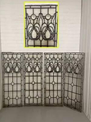 Buy Four Reclaimed Leaded Light Stained Glass Art Nouveau Window Panel 1270 X 460mm • 475£