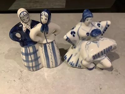 Buy Ussr Russian Porcelain Figurine - Gzhel Folk Women Gossips And Dancing Pair • 9.99£