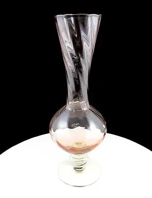 Buy Bohemian Czech Crystal Champagne Pink Swirl Ribbed Bulbous 8 1/8  Footed Vase • 18.41£