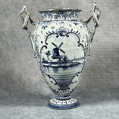 Buy Royal Bonn 'Delft' Blue & White 19cm Twin-Handled Vase C1900 - A/F • 65£