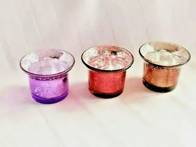 Buy One Pair Glass Tea Light Holders With Silver Etched Inner - Purple Red Or Gold • 5.75£