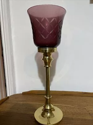 Buy Vintage Quality Brass And Cranberry Glass Candle Holder Centre Piece • 35£