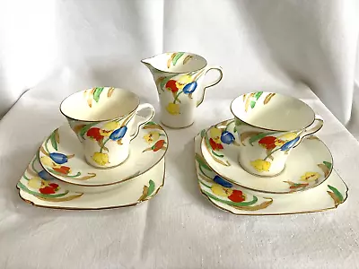 Buy Vintage Art Deco China Tea Set - 2 X Trio + Jug - Taylor & Kent - Hand Painted • 24.99£