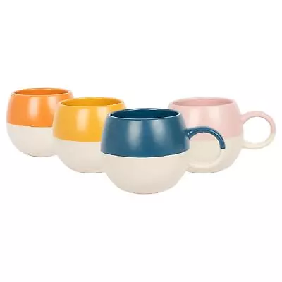 Buy 4x 4 Colours 340ml Dipped Stoneware Sphere Mugs Ceramic Coffee Tea Cups Set • 17£