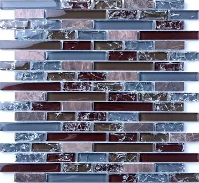 Buy Blue And Brown Crackle Glass & Marble Mosaic Tiles (MT0156) • 8.99£