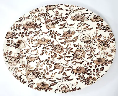 Buy Vintage Myott, Son & Co Oval Platter In Brown Peony And Rose Pattern • 42.68£