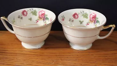 Buy THOMAS Ivory Rosemont 2 Footed Tea Cups*VTG Germany*Pink Roses • 9.60£