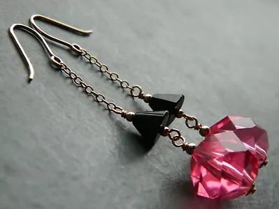 Buy Vintage Bright Pink LUCITE, Art Deco French Jet Cones, Rolled Rose Gold Earrings • 14.50£