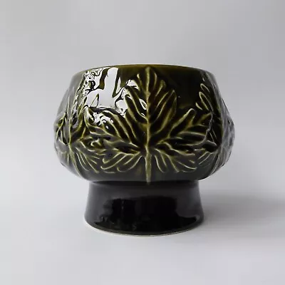 Buy Vintage 1970s SylvaC 4210 Round Ceramic Bowl, Footed Pedestal. Olive Green Leaf • 15£