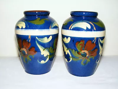Buy Watcombe Torquay  Devon  Decorated  High  Gloss  Pair  Blue  Vases  Height 5  • 39.99£