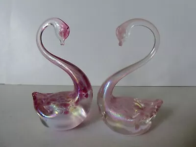 Buy Two Vintage Heron Iridescent Pink Glass Swan Figurines • 25£