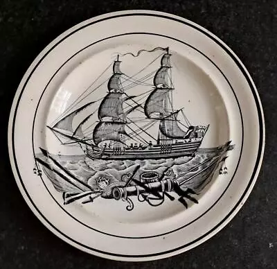 Buy Georgian Swansea Dillwyn Black Transferware Creamware Ship Plate C 1824 • 109.99£