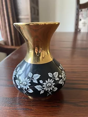 Buy Vintage Black & Gold Prinknash Vase With Floral Design • 1.50£