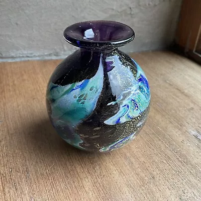 Buy Phoenician GlassBlowers Glass Vase Signed Purple Blue Turquoise Gold Small • 32£