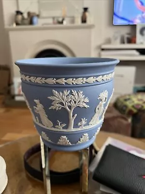 Buy Vintage  Wedgwood Jasperware Blue Plant Pot / Planter - Grecian Figures • 24.99£