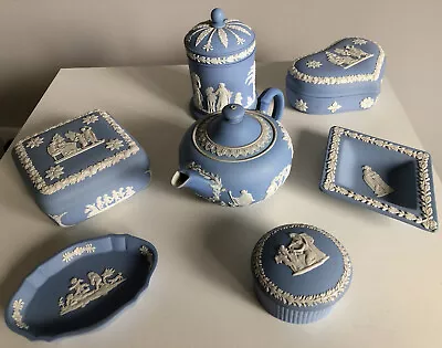 Buy Job Lot Collection Of 9 Pieces Blue Jasper Ware Jasperware - Mostly Wedgwood • 16£