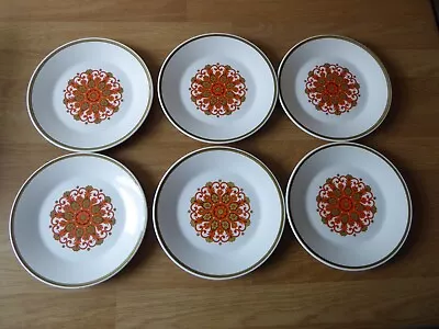 Buy Vintage J&G Meakin Pottery Madrid Side Plates Orange Floral 6 Piece 18cm Dia • 29.99£