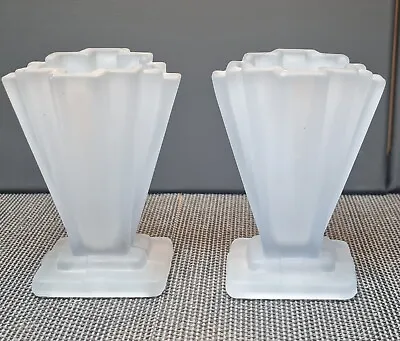Buy Stunning Pair Small 4   Bagley BlueFrosted Glass Grantham Vases • 40£