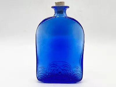 Buy Vintage Cobal Blue Glass Bottle With Cork Stopper Home Decor • 22.99£