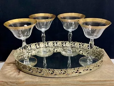 Buy Art Deco Gold Rimmed Stem Coupe Cocktail Glasses. Circa 1950’s. Set Of 4 • 35.99£