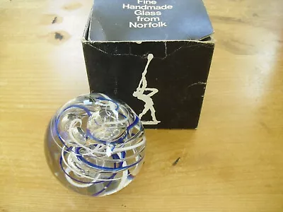 Buy Boxed Langham Glass Bubbled Blue & White Spiralled Paperweight - 3 (>7.5cms) • 17.50£