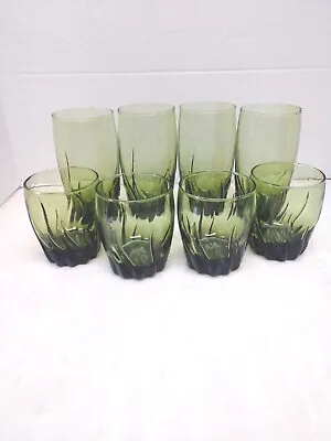 Buy Vintage MCM Green Starfire Swirl 16 Oz Tumblers & 10 Oz Juice Glasses • 30.36£