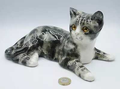 Buy Vintage WINSTANLEY Pottery Tabby And White Cat With Cathedral Glass Eyes 7 Of 13 • 35£