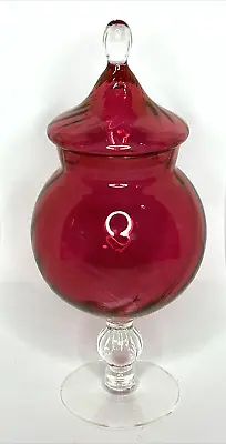 Buy VTG Empoli Cranberry Red Optic Glass Apothecary Jar Clear Foot Circus Tent FLASH • 46.22£