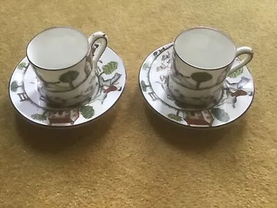 Buy Two Crown Staffordshire Hunting Scene Small Coffee Cups And Saucers • 18.99£