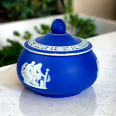Buy Antique WEDGWOOD Etruria Jasperware Cobalt Blue Lidded Pot • 20£