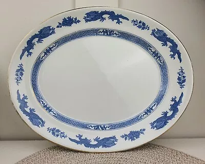 Buy Oval Large Meat Platter With Blue Dragons, & Flowers With Gold Accents. Dragon B • 18£
