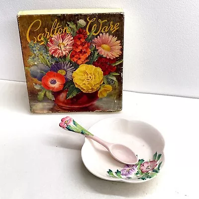Buy Vintage Carlton Ware Anemone Jam Pink Bowl & Spoon Set Boxed • 22.39£