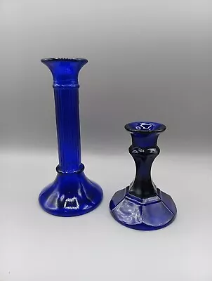 Buy Cobalt Blue Glass Candle Holders Vintage • 27.47£