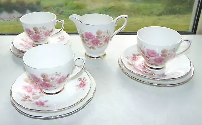 Buy Royal Sutherland Bone China 10PC Cups Saucers Plates Jug Pink Roses • 15£