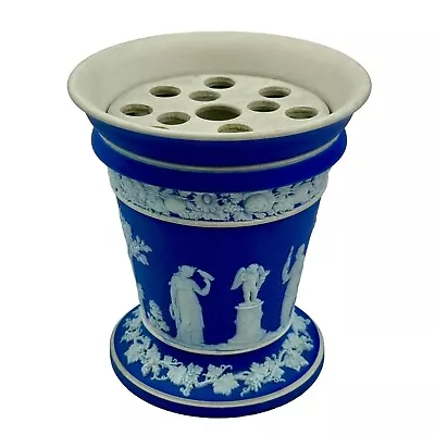 Buy WEDGWOOD Cream Color On Wedgwood Cobalt Blue JASPERWARE 5  Vase With Flower Frog • 144.77£